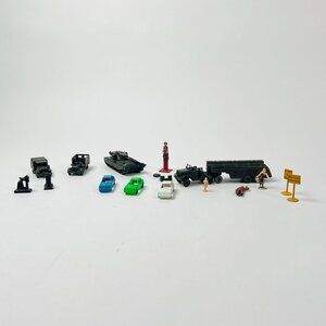 Vintage Miniature Military & Civilian Plastic Vehicle & Figure Set